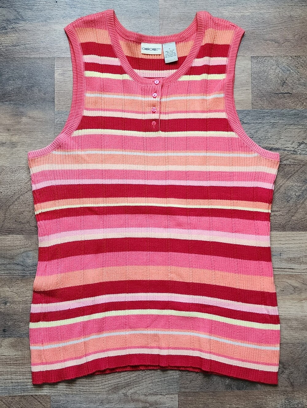 Vintage Y2K‎ Cherokee ribbed Henley Tank Top Made in Japan Women's Plus 1X